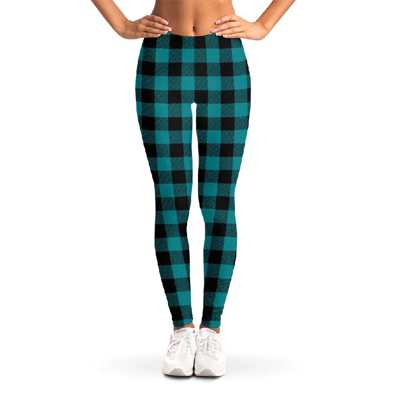 While Supplies Last Teal And Black Buffalo Check Print Women's Leggings
