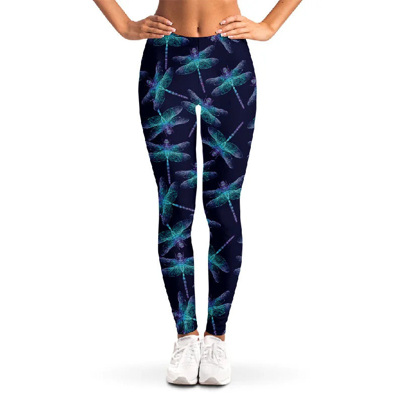 Limited Stock Teal And Purple Dragonfly Pattern Print Women's Leggings