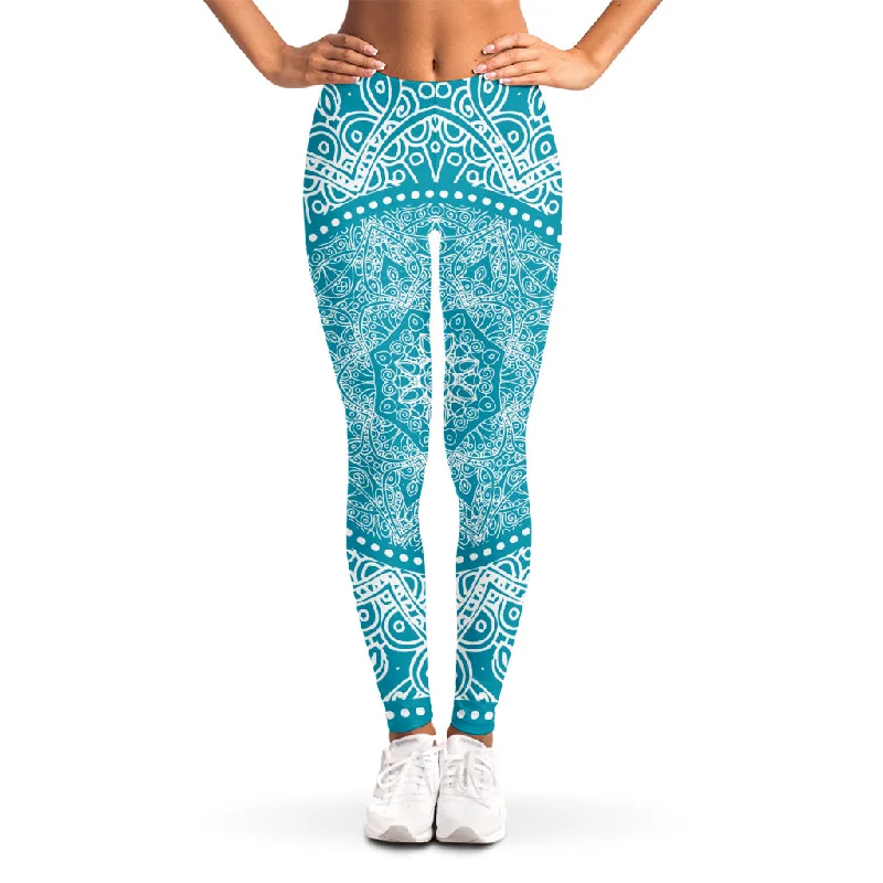 Special Price Teal And White Mandala Print Women's Leggings