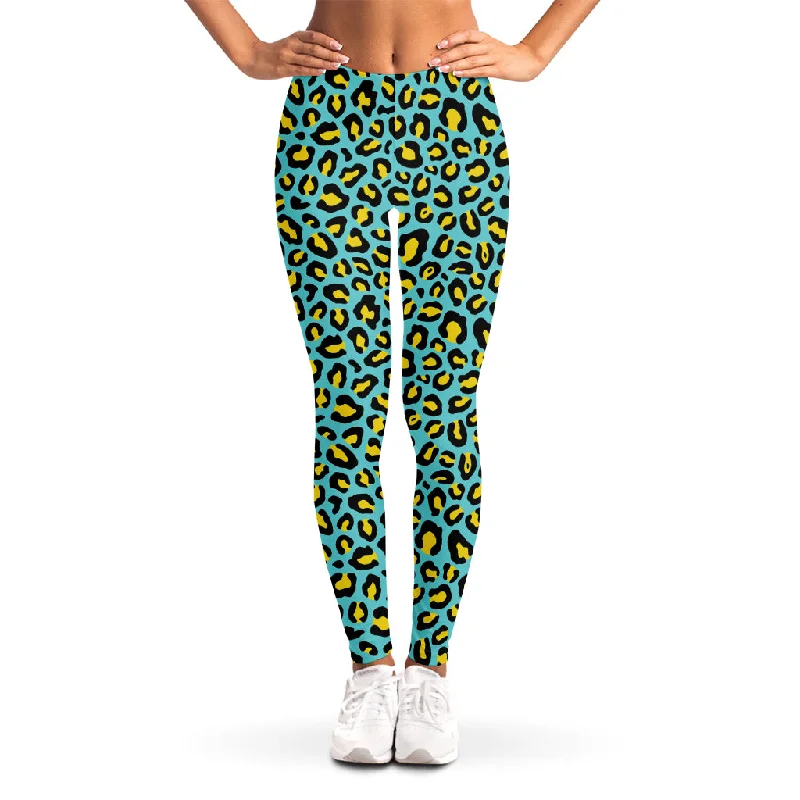Year-End Sale Teal And Yellow Leopard Pattern Print Women's Leggings