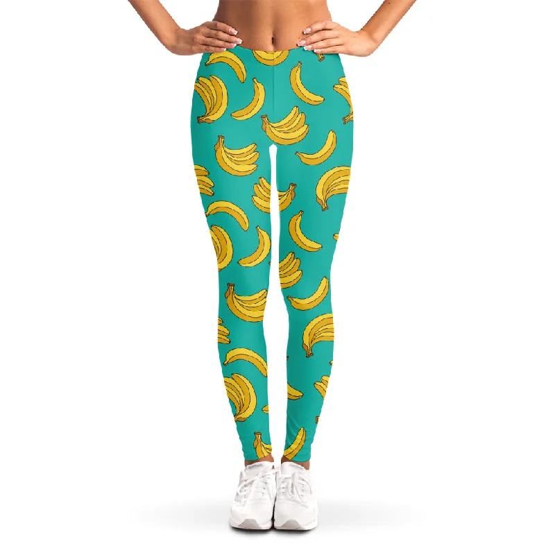 Reduced Prices Teal Banana Pattern Print Women's Leggings