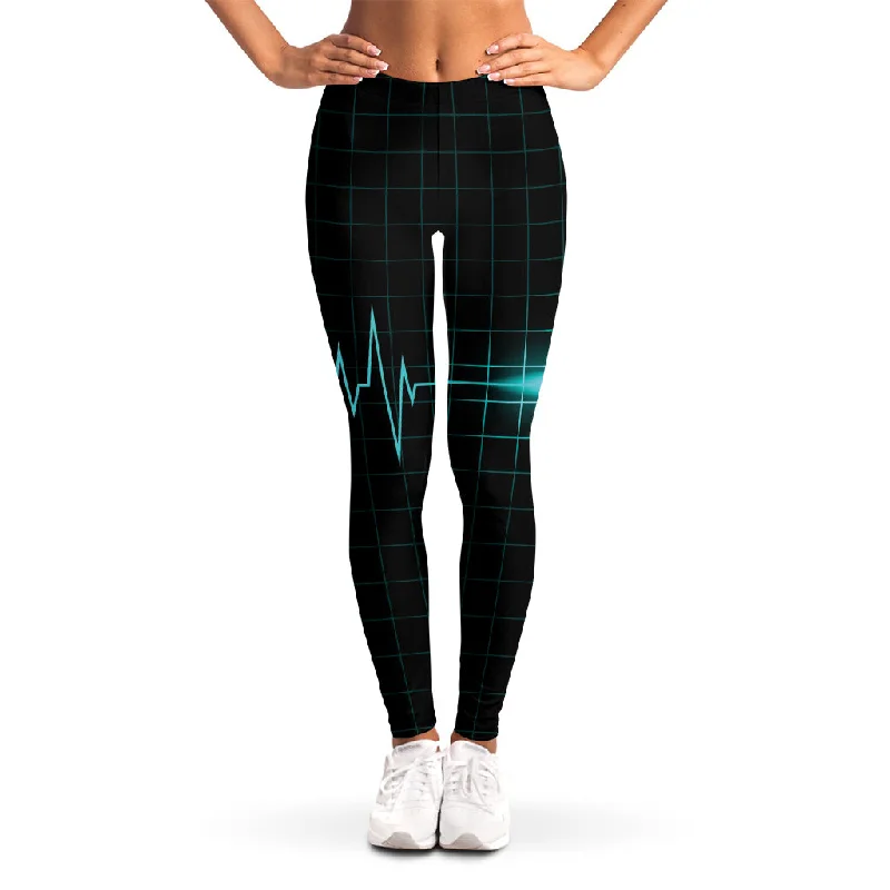Price Reduction Teal Heartbeat Print Women's Leggings