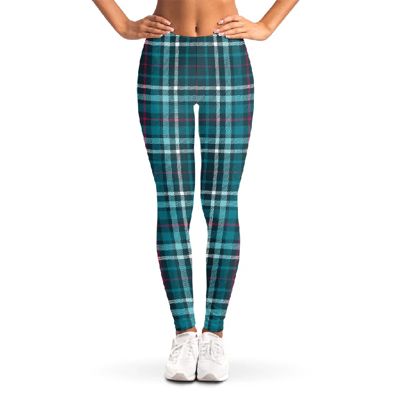 Stock Clearance Teal Plaid Pattern Print Women's Leggings