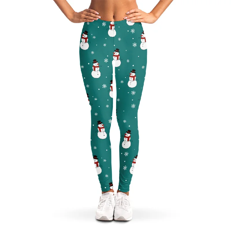Savings Galore Teal Snowman Pattern Print Women's Leggings