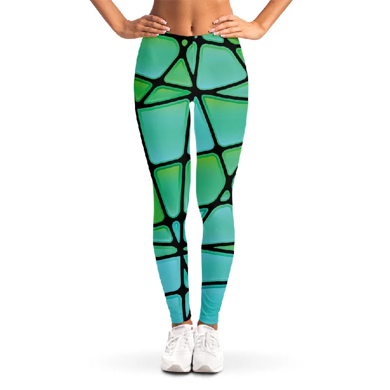 Limited Availability Teal Stained Glass Mosaic Print Women's Leggings