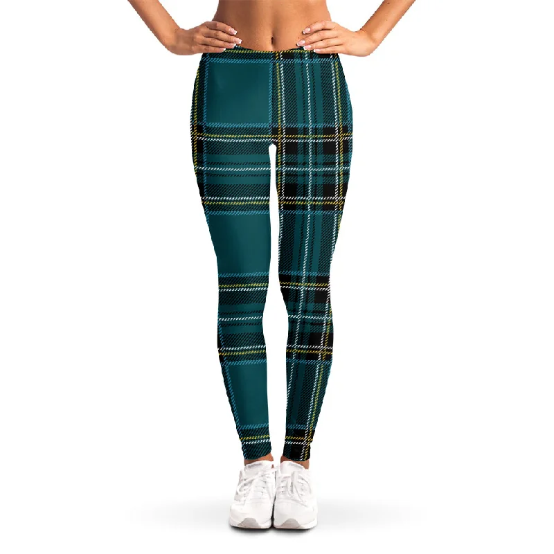 Midnight Madness Teal Stewart Tartan Pattern Print Women's Leggings