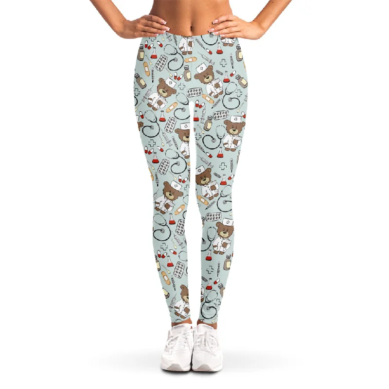 Markdowns Teddy Bear Doctor Pattern Print Women's Leggings