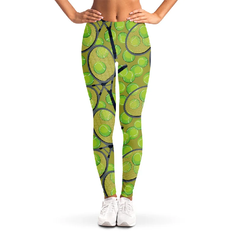 Final Clearance Tennis Ball And Racket Pattern Print Women's Leggings