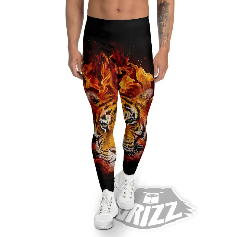 Price Slash Tiger Flame Print Men's Leggings