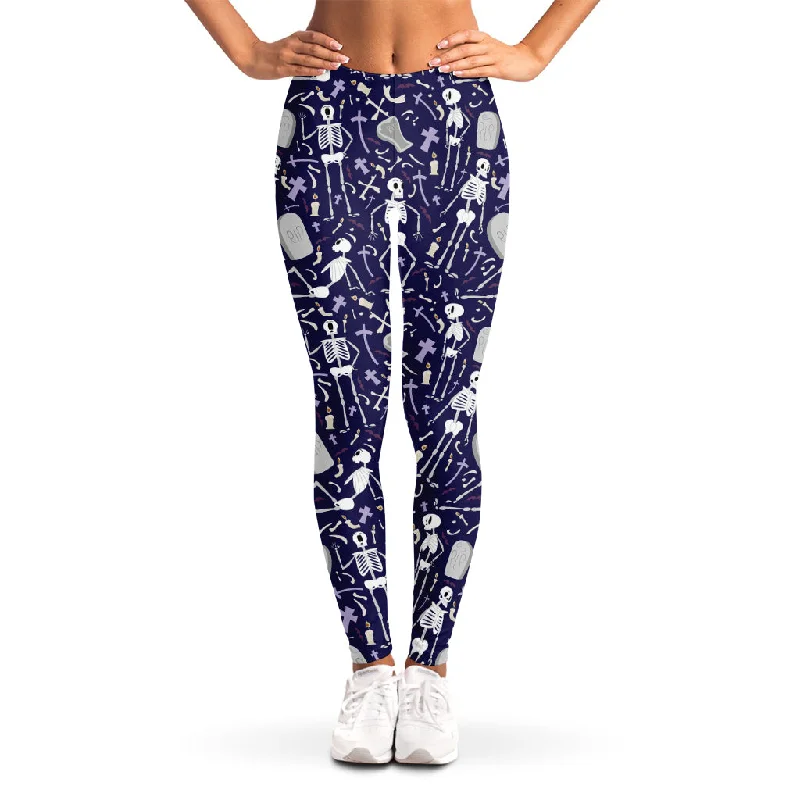 Don't Wait Tomb And Skeleton Pattern Print Women's Leggings