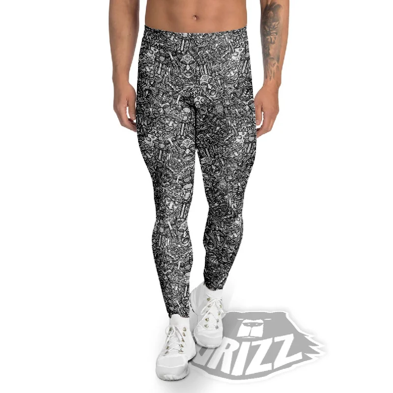 Time-Limited Offer Totem White And Grey Print Pattern Men's Leggings