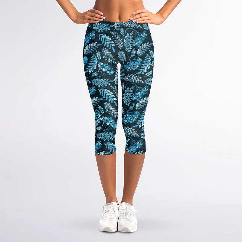 New Markdowns Tropical Denim Jeans Pattern Print Women's Capri Leggings