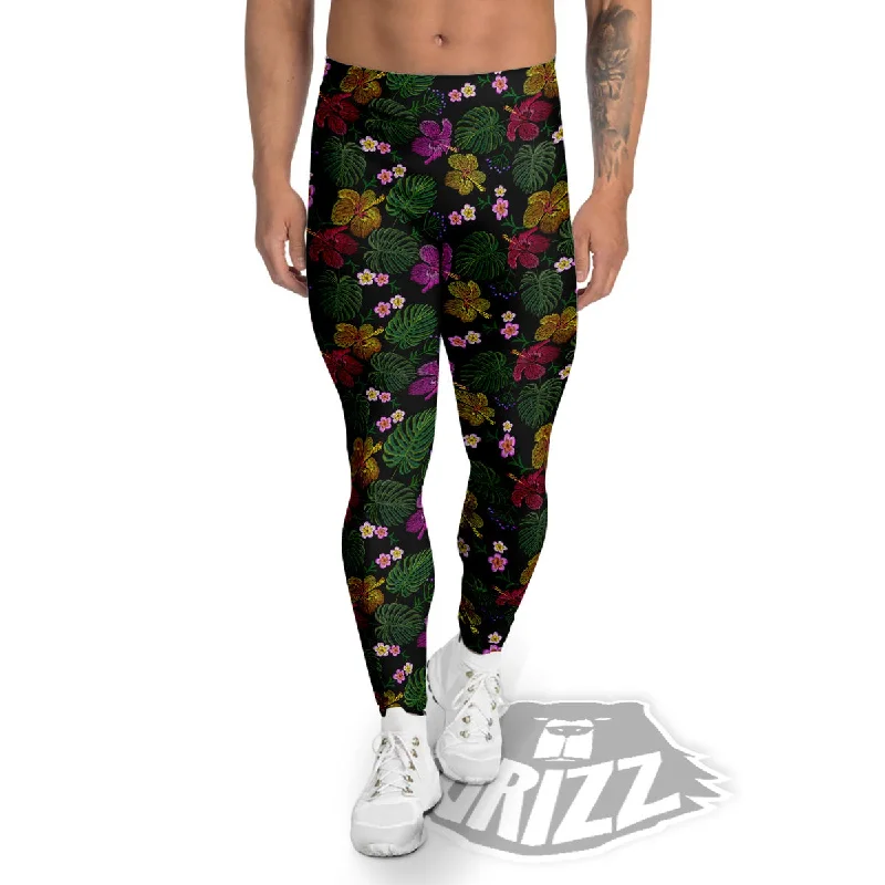 Final Clearance Tropical Embroidery Print Pattern Men's Leggings