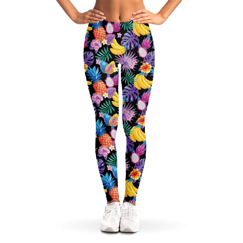 Limited Time Tropical Palm And Hawaiian Fruits Print Women's Leggings