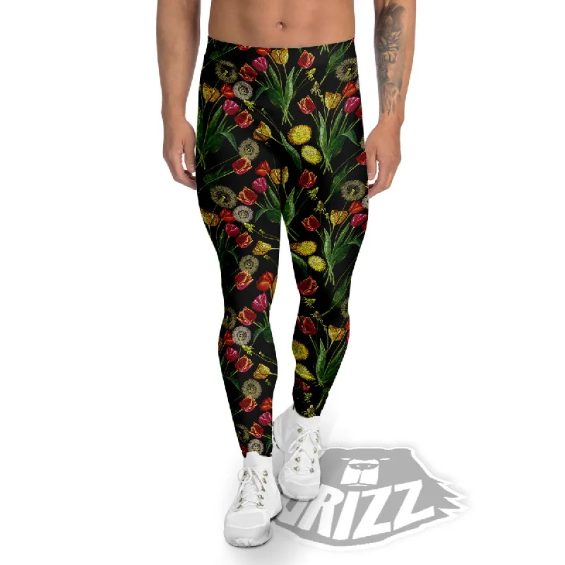 One-DAY Sale Tulip Embroidery Print Pattern Men's Leggings