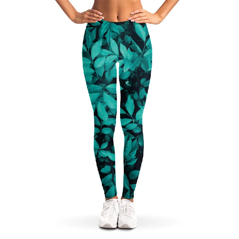 Deal Alert Turquoise Leaf Print Women's Leggings