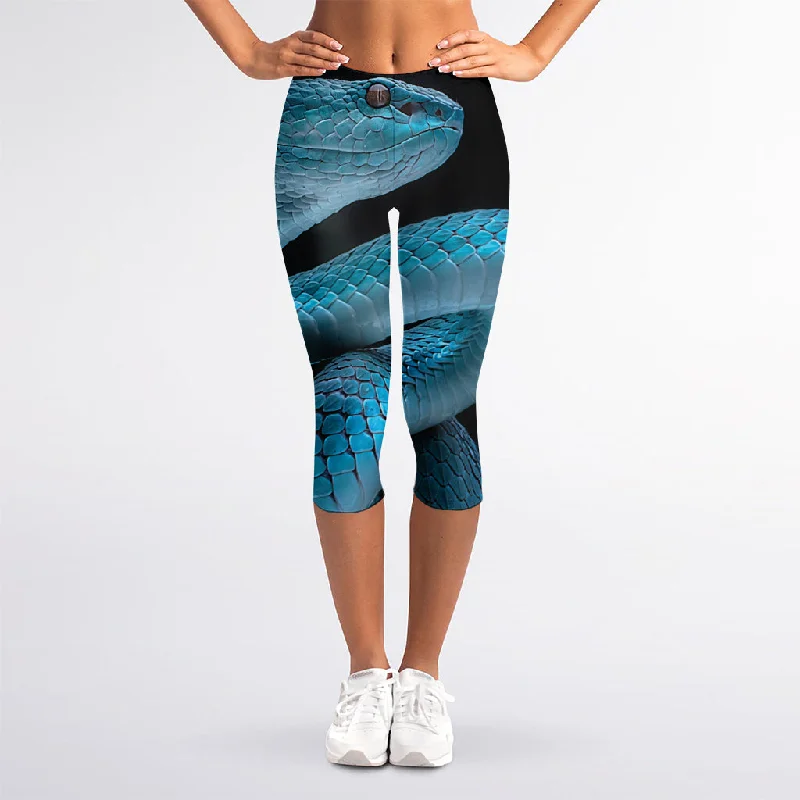 Extra Savings Turquoise Snake Print Women's Capri Leggings