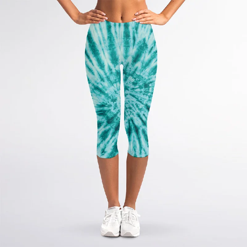 Early Access Turquoise Tie Dye Print Women's Capri Leggings