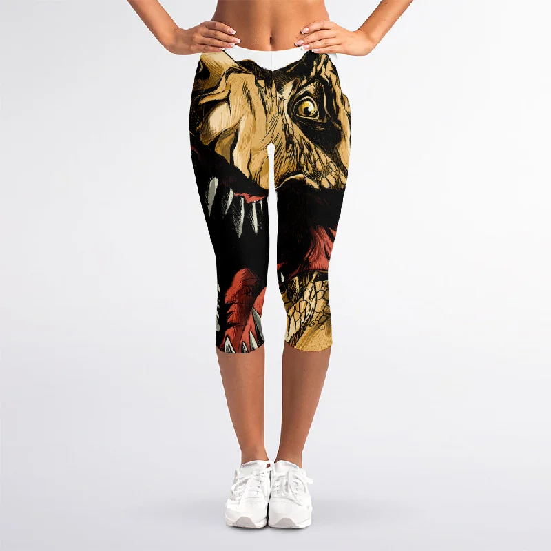 Can't Miss Tyrannosaurus Rex Head Print Women's Capri Leggings