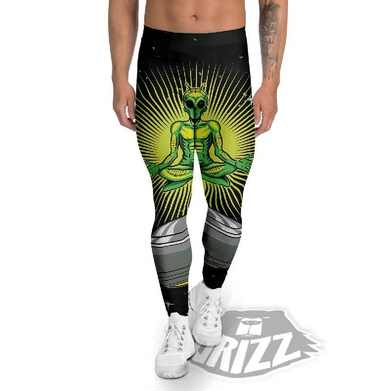 Don't Miss UFO Space Green Alien Print Men's Leggings