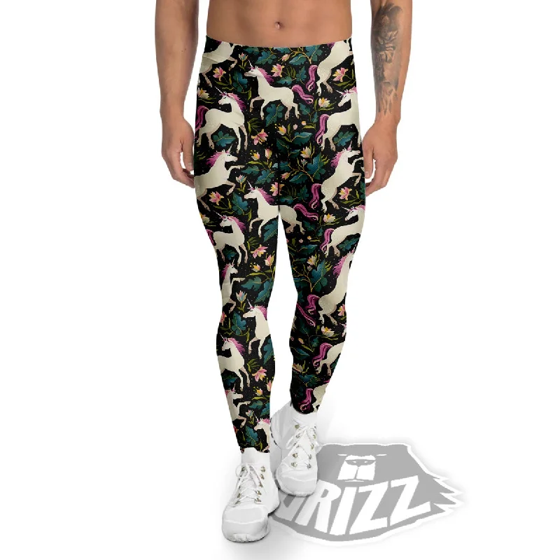 Super Sale Unicorn Floral Print Pattern Men's Leggings