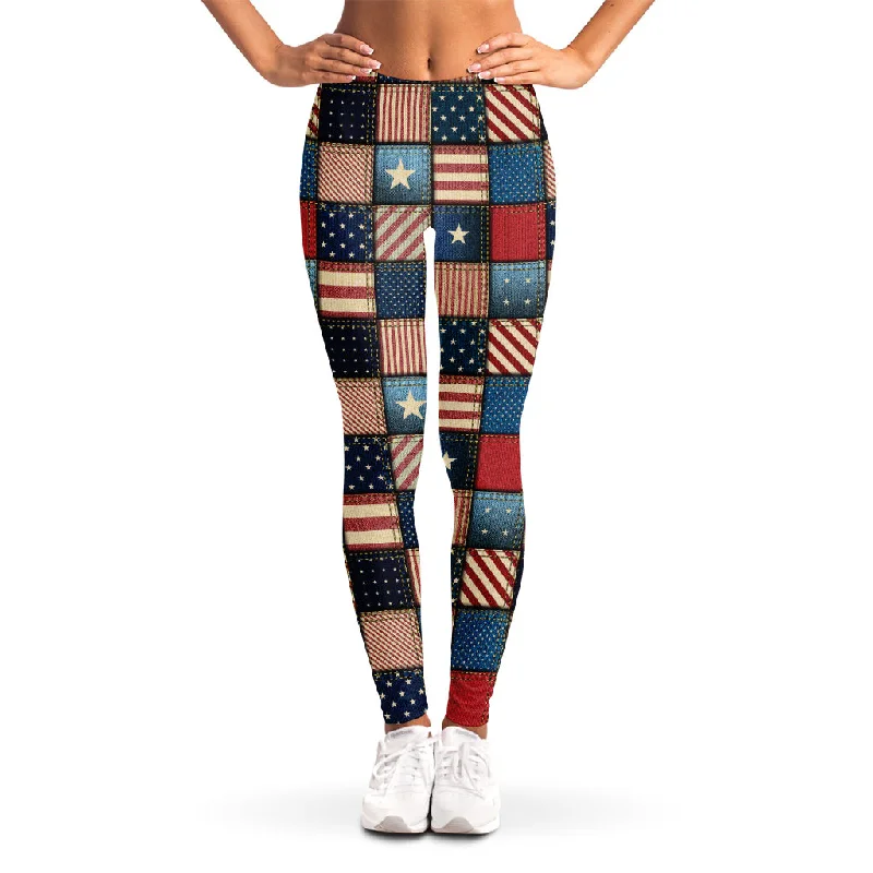 Members Only USA Denim Patchwork Pattern Print Women's Leggings