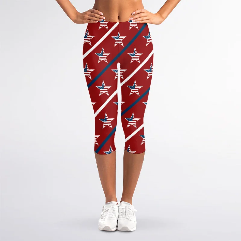 Unmissable Offer USA Patriotic Star Pattern Print Women's Capri Leggings