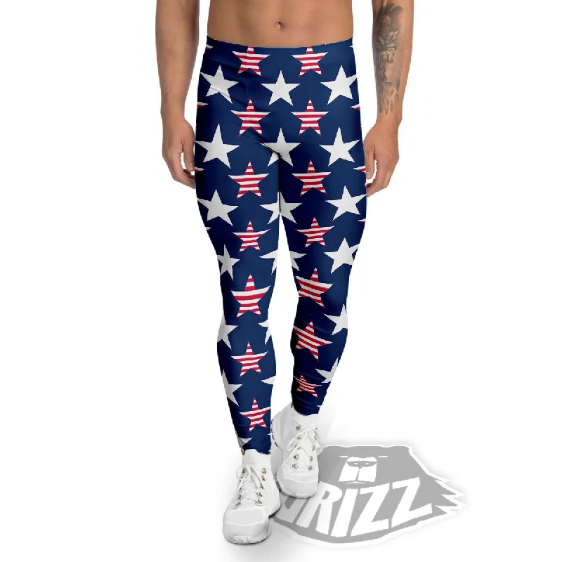 Shop and Save USA Star Fourth of July Print Pattern Men's Leggings