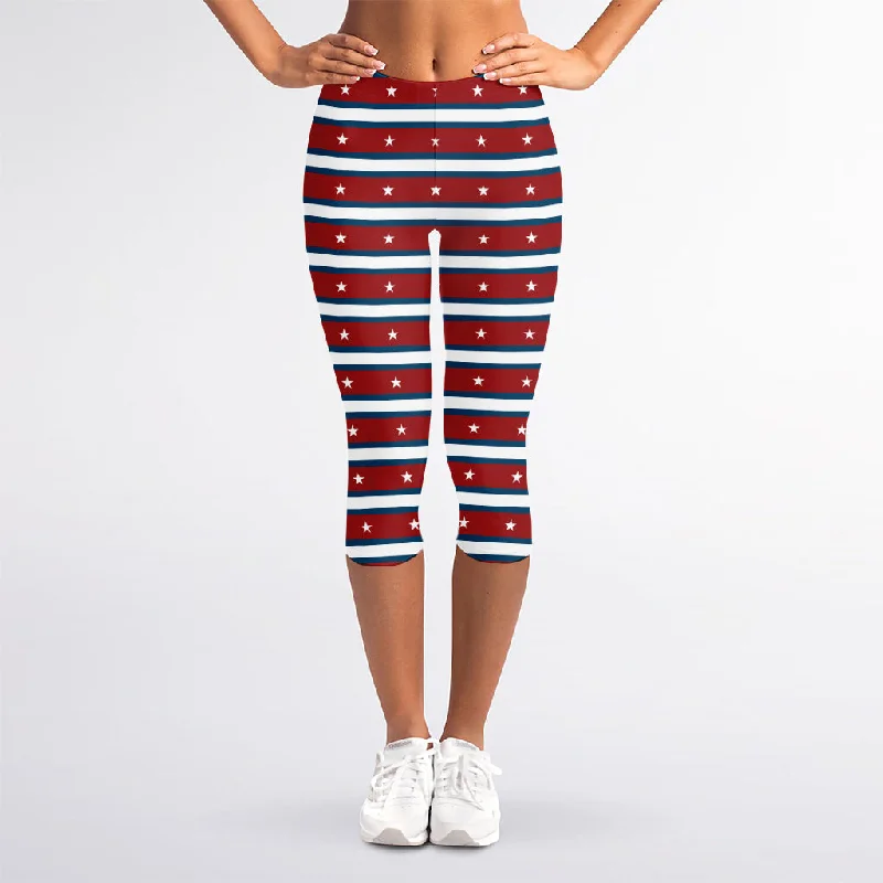Steals and Deals USA Striped Pattern Print Women's Capri Leggings