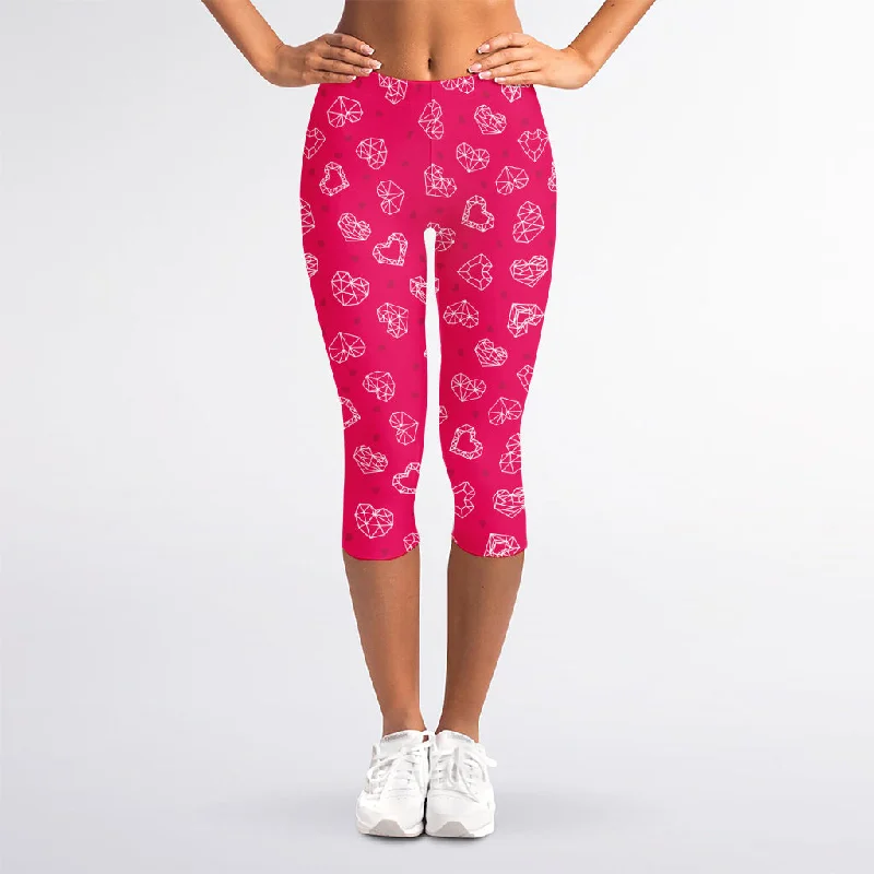 Shop and Save Valentine's Day Geometric Heart Print Women's Capri Leggings