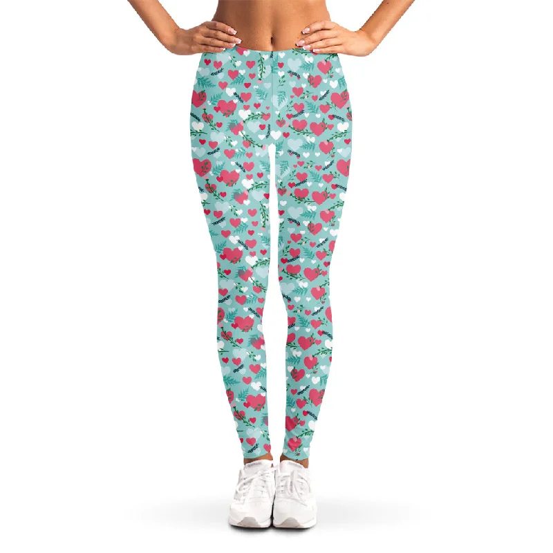 Price Cut Valentine's Day Heart And Flower Print Women's Leggings