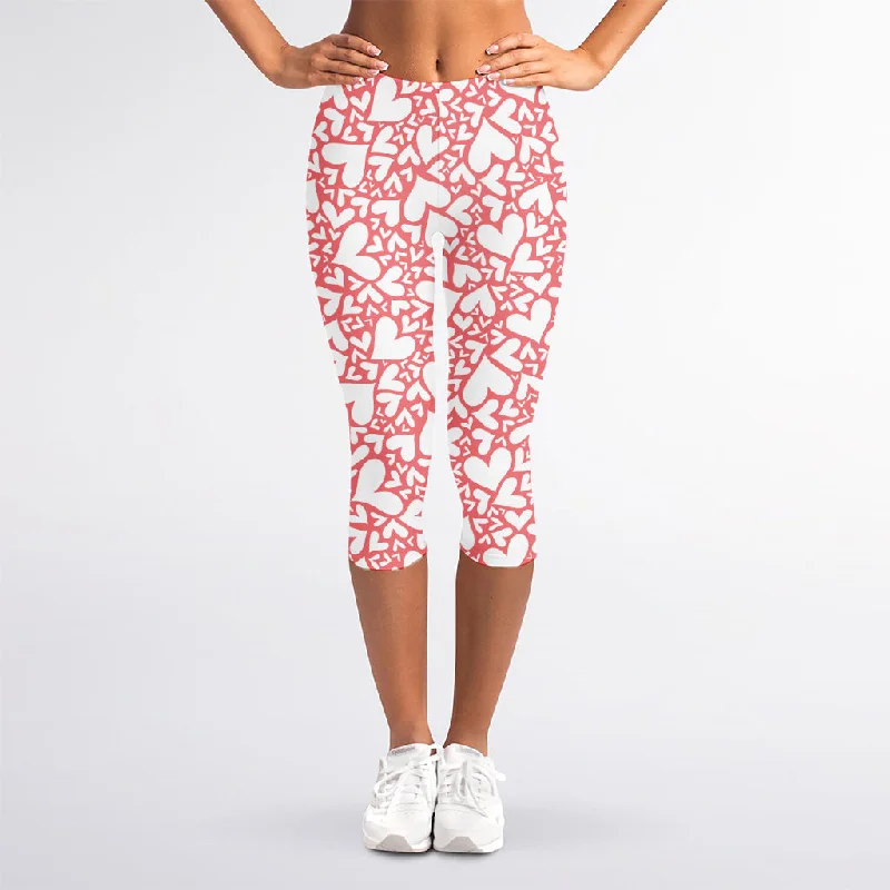 Low Prices Valentine's Day Heart Pattern Print Women's Capri Leggings