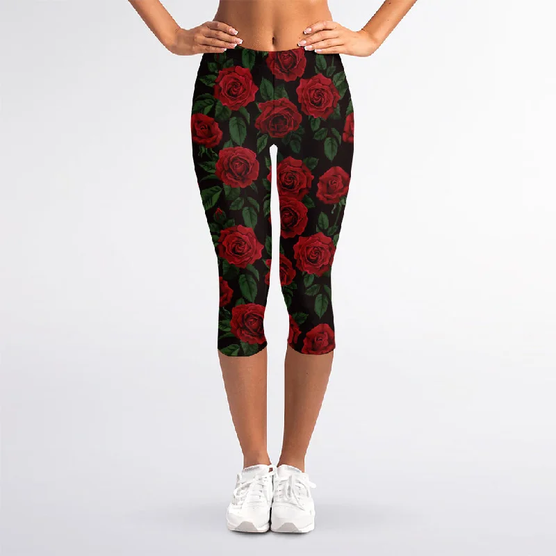 Price Rollback Valentine's Day Rose Pattern Print Women's Capri Leggings