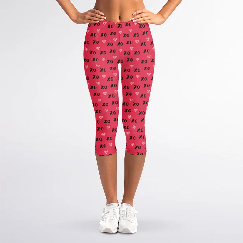 Price Cut Valentine's Day XOXO Pattern Print Women's Capri Leggings