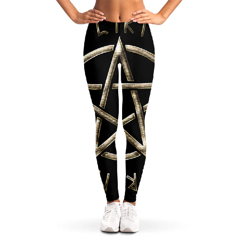 Don't Wait Viking Nordic Runes Pentagram Print Women's Leggings