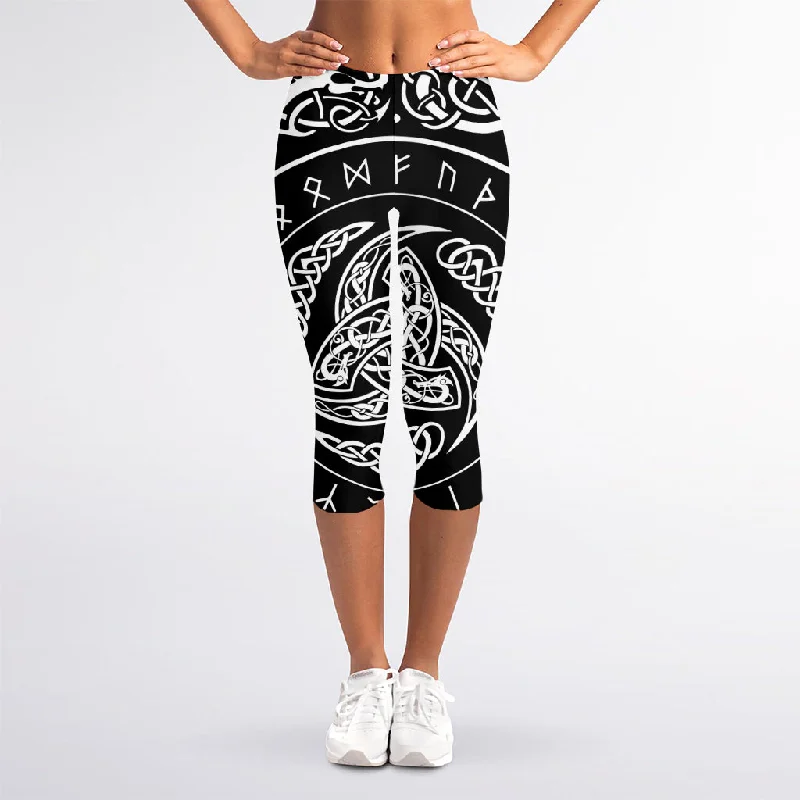 Crazy Deals Viking Triple Horn Of Odin Print Women's Capri Leggings