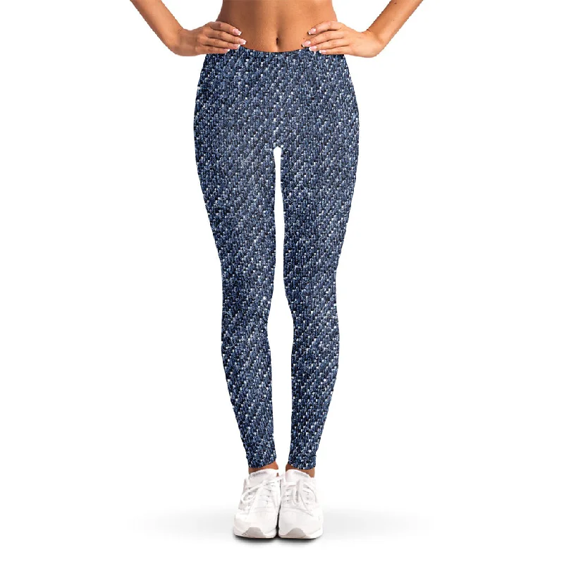 Final Sale Vintage Blue Denim Jeans Print Women's Leggings