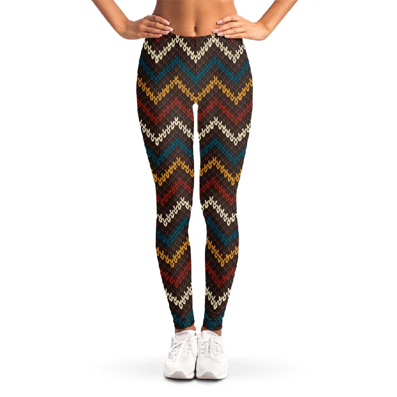 Stock Clearance Vintage Chevron Knitted Pattern Print Women's Leggings