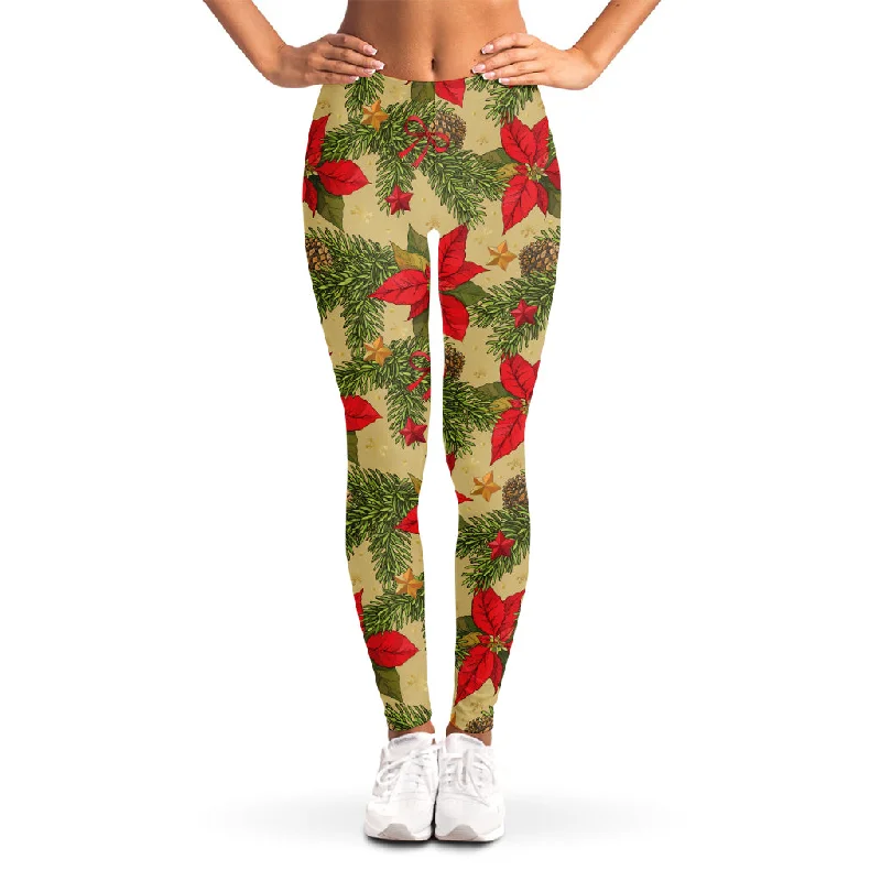 The Best Prices Vintage Christmas Poinsettia Print Women's Leggings