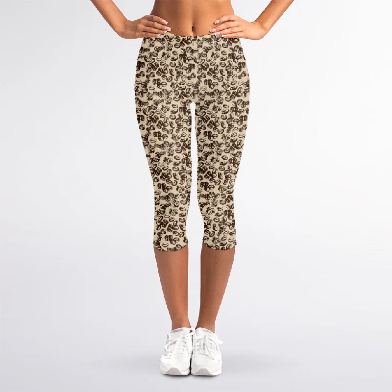 Hot Deal Vintage Coffee Bean Pattern Print Women's Capri Leggings