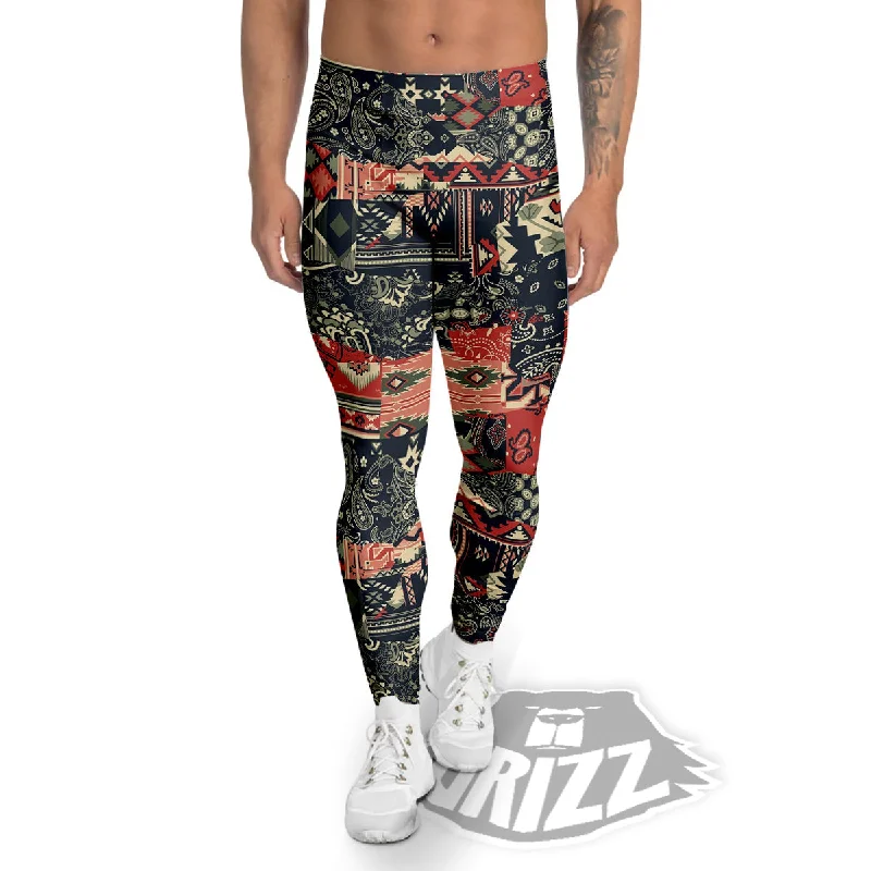Limited Time Discount Vintage Color Bandana Patchwork Abstract Print Pattern Men's Leggings