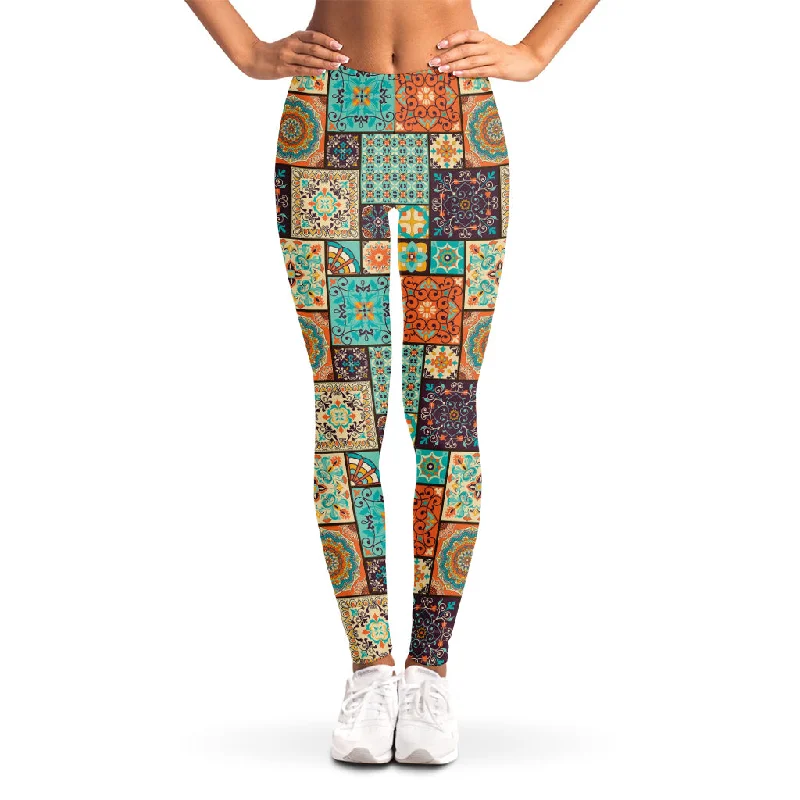 Final Markdown Vintage Floral Patchwork Pattern Print Women's Leggings