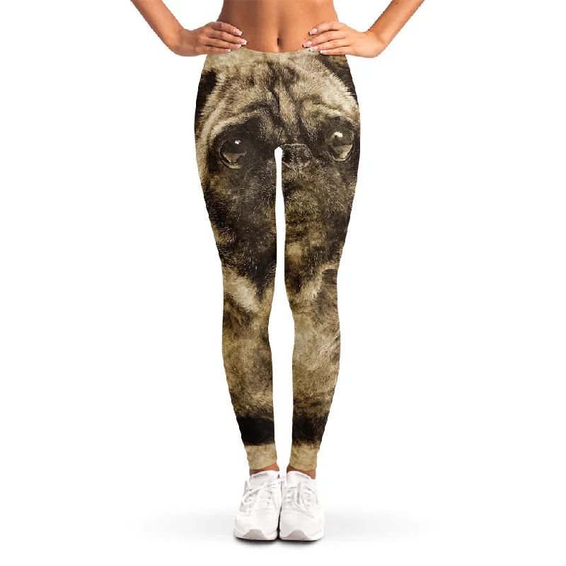 Deal of the Day Vintage Pug Portrait Print Women's Leggings