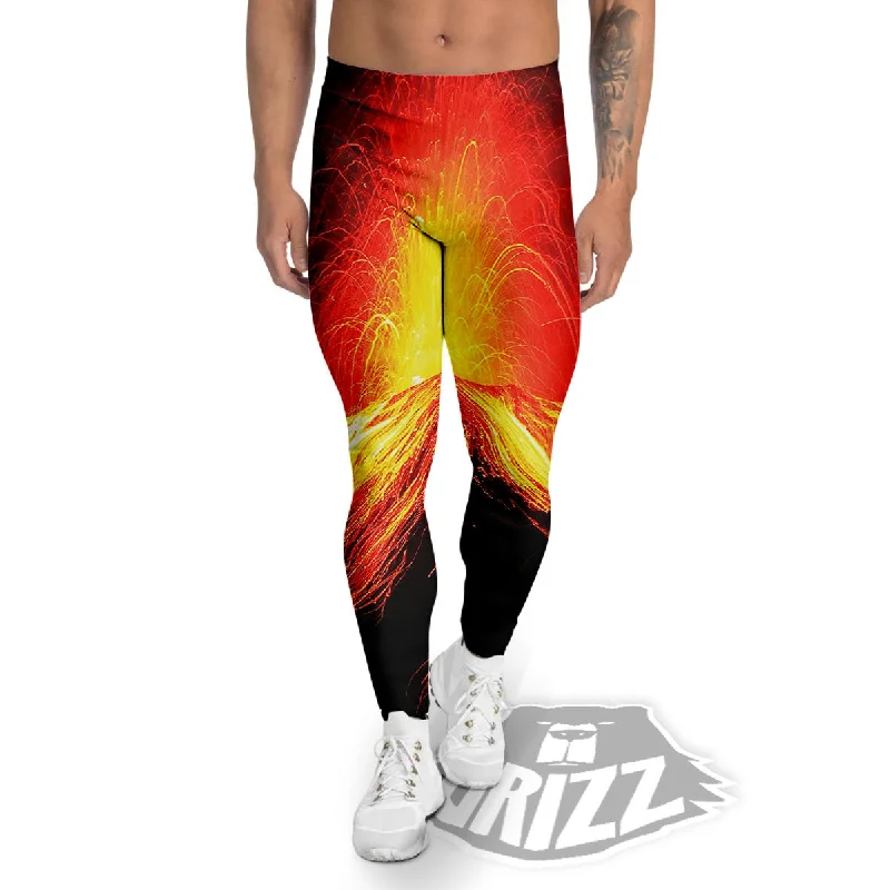 Exclusive Savings Volcano On Fire Print Men's Leggings