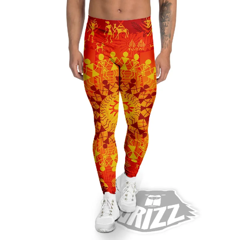 Seasonal Sale Warli Tribal Ancient Indian Print Men's Leggings