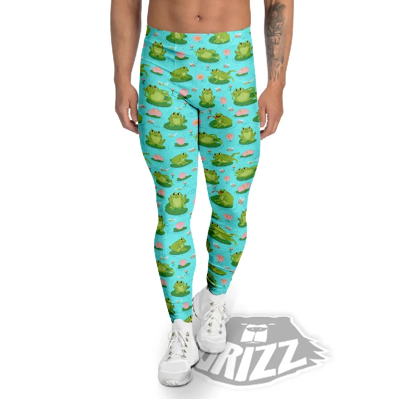 Savings Alert Water Lilies And Frogs Print Pattern Men's Leggings