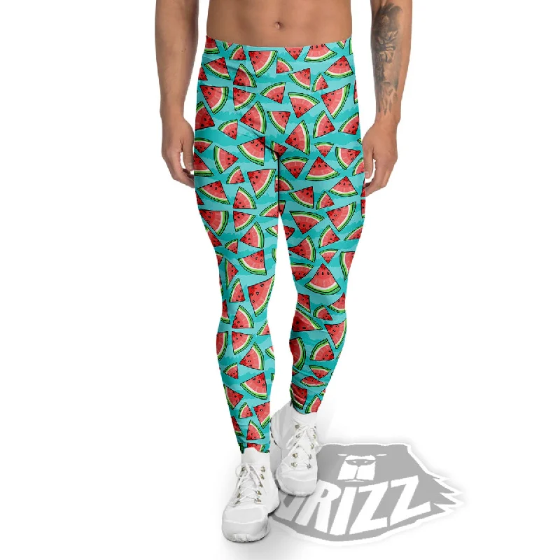 Act Fast Watermelon Pieces Blue Print Pattern Men's Leggings