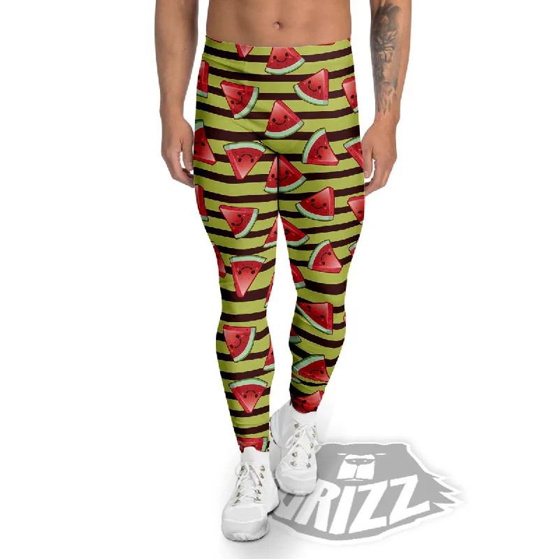 Deal Frenzy Watermelon Striped Green Print Pattern Men's Leggings