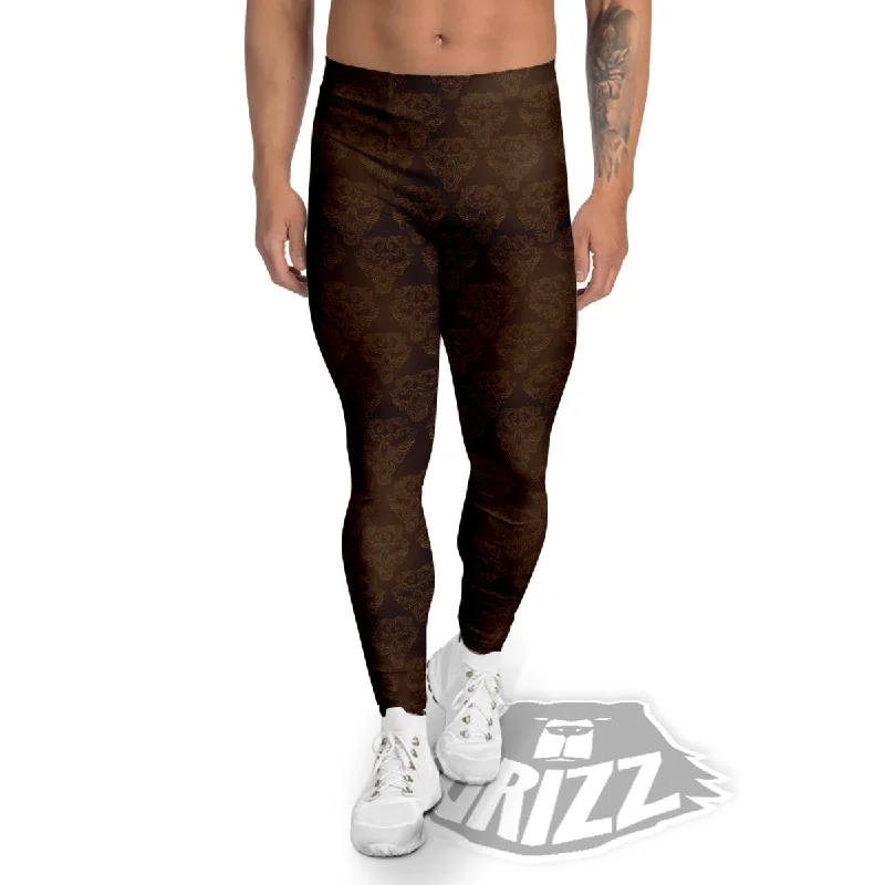 Get It Before It’s Gone Western Damask Dark Brown Print Men's Leggings