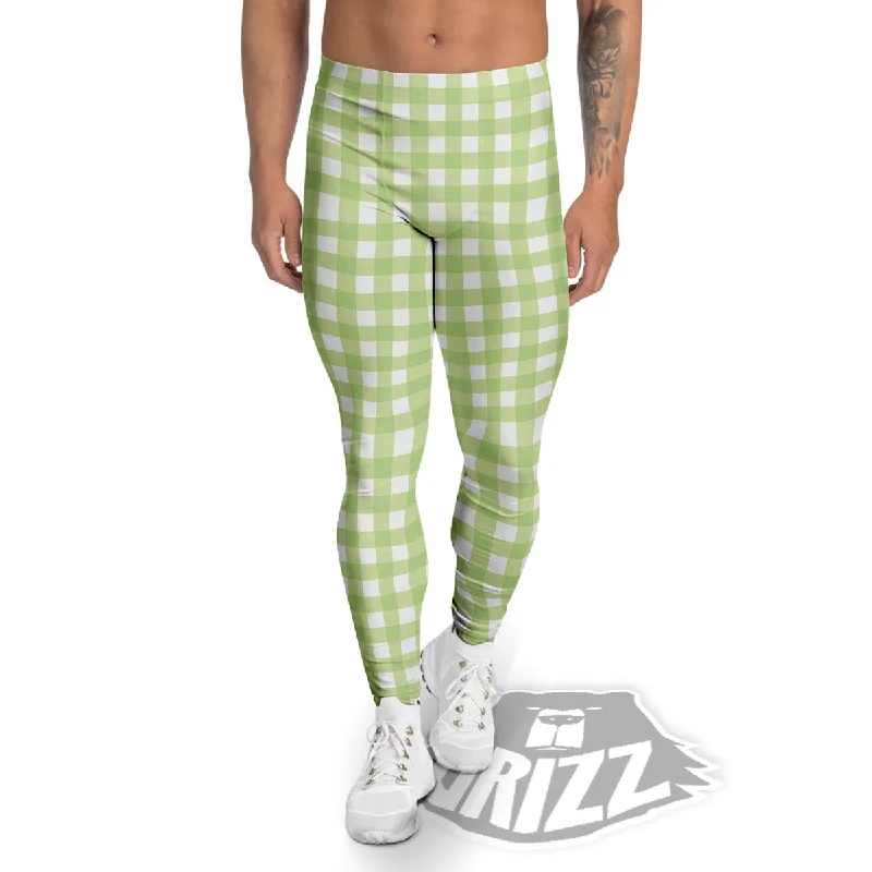 Today’s Special White And Green Check Print Pattern Men's Leggings